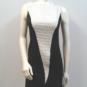 Vintage Black Wiggle Dress White Sequin Bows Color Block Geometric Made in USA